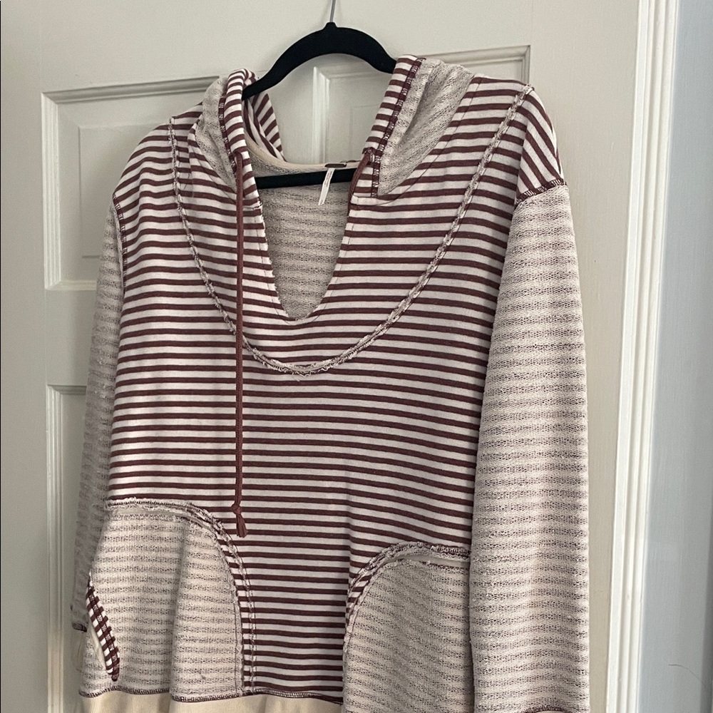 Free People Striped Hoodie in Brown and Cream